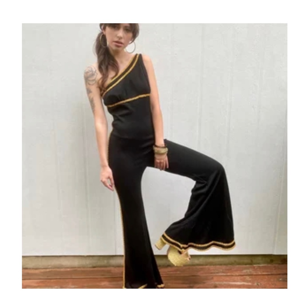 Vintage 60s bell bottom one sleeve Disco jumpsuit